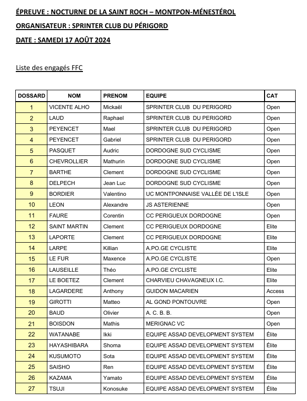 Liste d engages nocturne